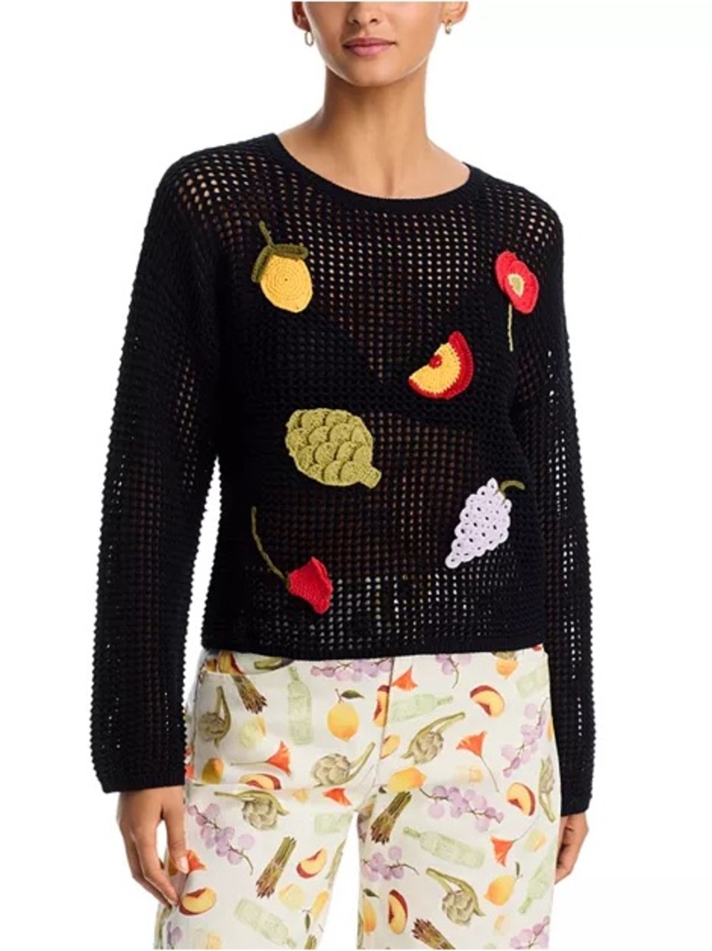 Lisa Says Gah Fruit & Veg NWTBlack Crochet Sweater Avant Garde Summer Maximalism